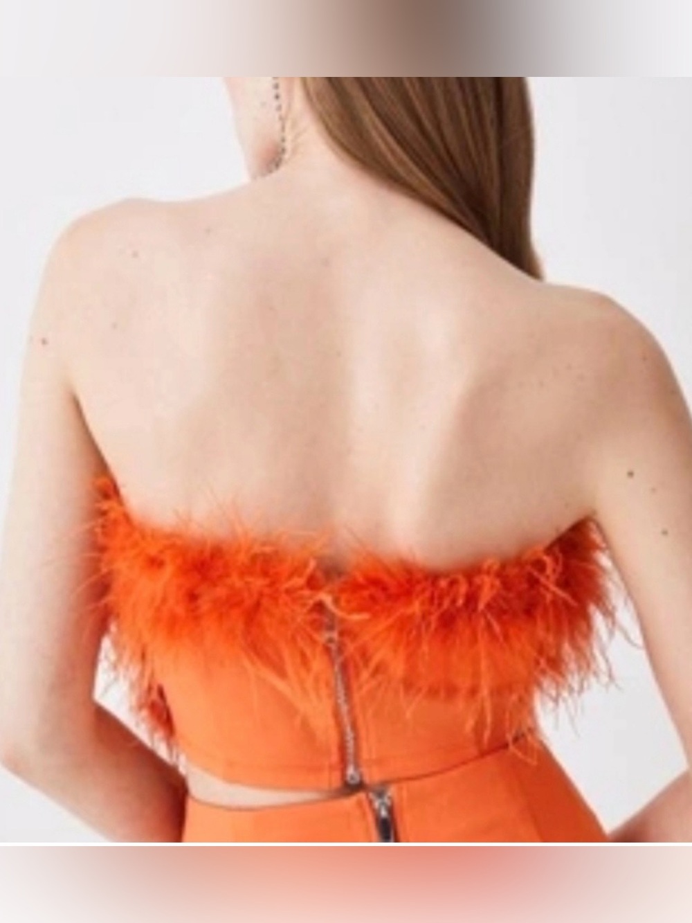 Karen Millen Orange Feather Bandeau Strapless Sleeveless Tube Top Size 8 - Picture 2 of 6